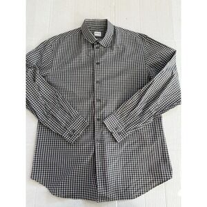 Armani Collezioni Shirt Mens Large Gray White Cotton Button Up